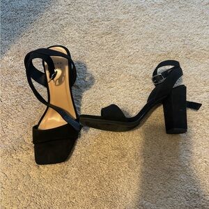 A new day Square Toe Heeled Sandals Faux Suede Casual Open Toe Block Heels 8